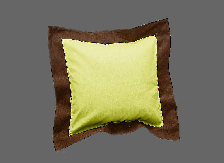 Baby Hemstitch Pillow Sham. Hot Green with Brown border